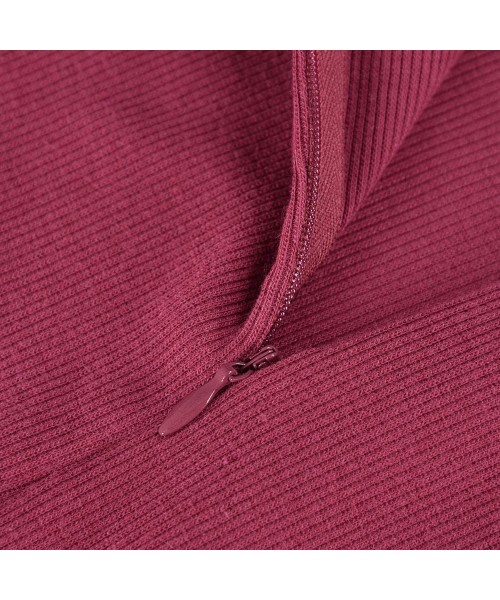 Shapewear Women's Deep V Neck Long Sleeve Bodysuit Ribbed Knit Stretchy Thong Bodysuit Tops - Wine Red2 - C118ALE88WM