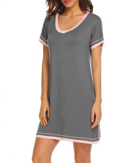 Nightgowns & Sleepshirts Cotton Nightdress Womens Soft Sleepwear Short Nightgowns Knit Sleepshirts - Gray - CE18EK4UHZO