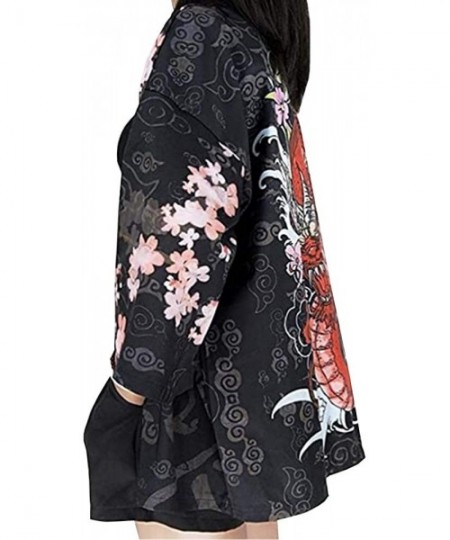 Robes Women Japanese Kimono Cardigan Coat Yukata Outwear Tops Vintage Japanese Style - Red Dragon - CV19EGMX0R3