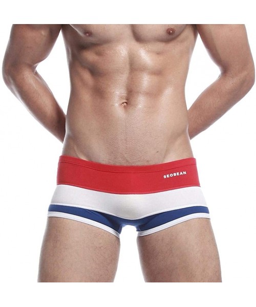 Boxer Briefs Men's Cotton Boxer Briefs Soft Breathable Color Stripe Boxer Underpants Underwear - Red - CA18H987A2U
