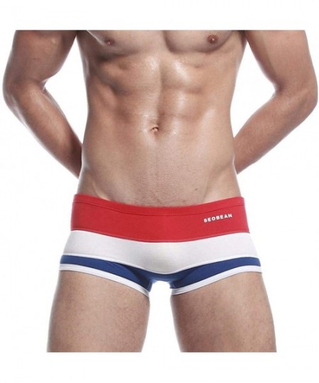 Boxer Briefs Men's Cotton Boxer Briefs Soft Breathable Color Stripe Boxer Underpants Underwear - Red - CA18H987A2U