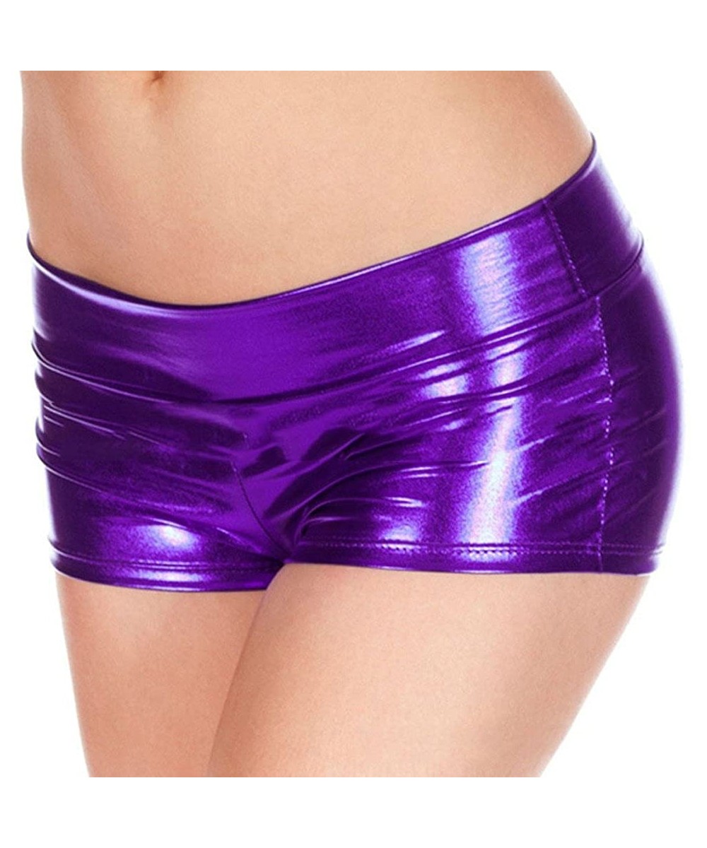 Bustiers & Corsets Sexy Lingerie Metallic Rave Booty Dance Shorts Imitation Light Women Short Underwear - Purple - CV196858M0X