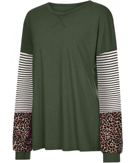 Thermal Underwear Womens Leopard Shirt Long Sleeve Tops Round Neck Sweatshirts Casual Tunic Blouse - C-army Green - CV193Z45XAE