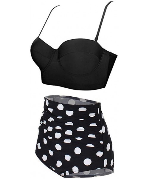 Tops Women's High Waist Bikini Swimwear Women's Vintage Print Beachwear Bikini Set Swimwear - D5-black - C5196M9UOIS