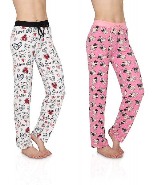 Bottoms Women's Silky Soft Lounge Pajama Pants- 2 Pack - Kitty&pug - CM18O0659MQ