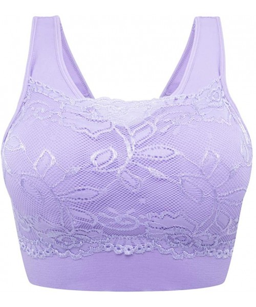 Bras Women's Seamless Lace Cover Sports Bra Comfortable Daily Bralette Bra Top with Removable Pads - Purple - C6197RO8ZEU
