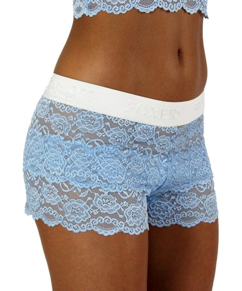 Panties Women's Boxer Briefs Lace Underwear Flat Waistband | Sexy Lace Panties - Light Blue - CQ12N1V47GY