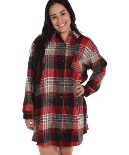 Nightgowns & Sleepshirts Button-Up Sleep Shirt- Nightshirts for Women- Animal-Themed Designs - Country Plaid Button Down - CD...