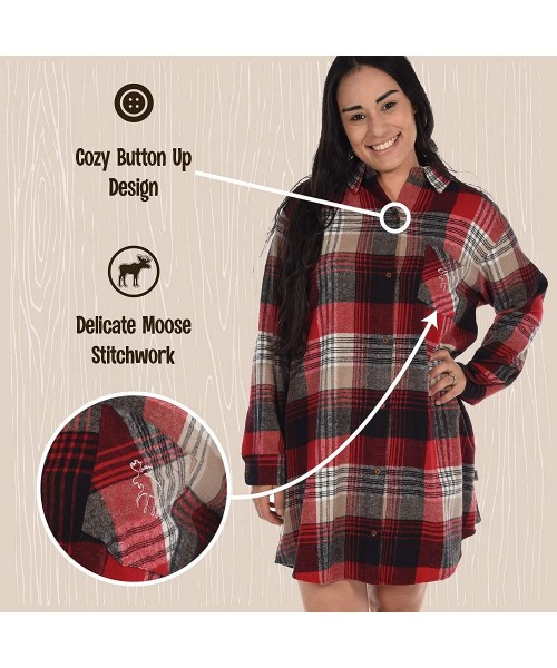 Nightgowns & Sleepshirts Button-Up Sleep Shirt- Nightshirts for Women- Animal-Themed Designs - Country Plaid Button Down - CD...