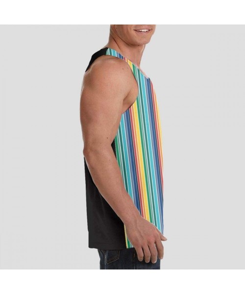 Undershirts Men's Sleeveless Undershirt Summer Sweat Shirt Beachwear - Stripes - Black - CI19CIY3R08