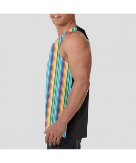 Undershirts Men's Sleeveless Undershirt Summer Sweat Shirt Beachwear - Stripes - Black - CI19CIY3R08