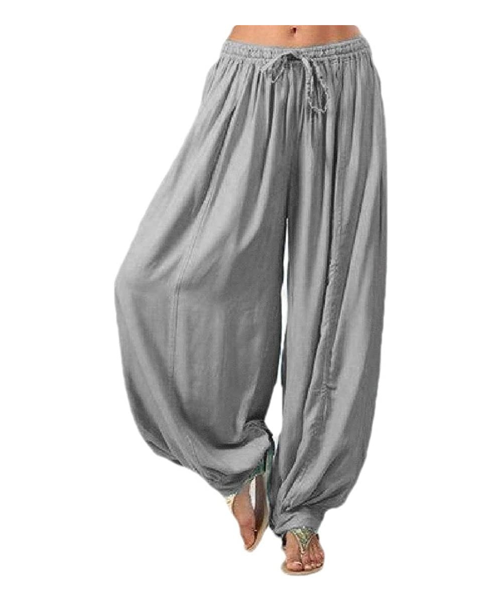 Bottoms Women Soft Loose Tie-Waist Yoga Pajama-Pants Plush Trouser - Grey - CO19CDLXIAA