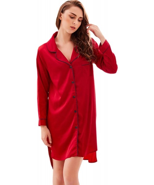 Robes Sexy Silk Houseshirts for Women Asymmetry Nightgown Sleepwear Nightshirts - Wine-red - CQ197YO70W3
