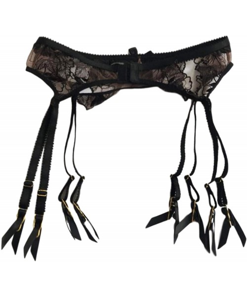 Garters & Garter Belts Ladies Sexy Lace Garter Belt Mysterious Black Embroidery Flower 8 Straps - Black - CJ190NDKRZG