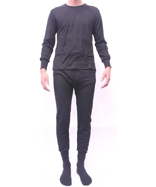 Thermal Underwear Men's 100% Cotton Thermal Underwear- 2-Piece Set - Black - CW11PV8A0WP