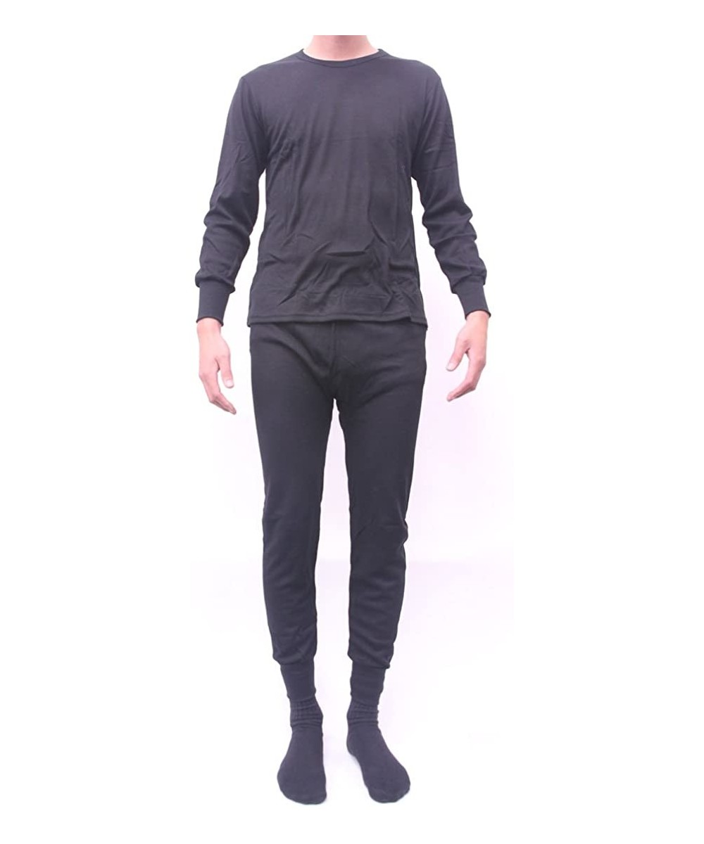 Thermal Underwear Men's 100% Cotton Thermal Underwear- 2-Piece Set - Black - CW11PV8A0WP