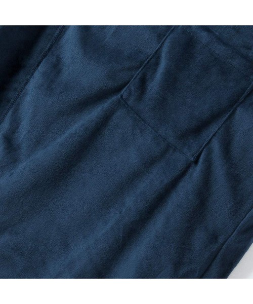 Robes Men's Fashion Lloose Comfortable Home Travel Bathrobe Flannel Pocket Bathrobe - Navy - CW18X3Y5WH9