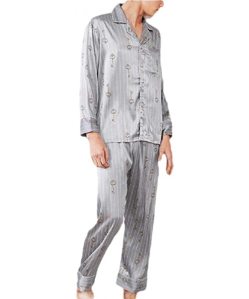 Sleep Sets Mens Pajamas Printed Silk Pajamas Set Long-Sleeved Trousers Pajamas Two-Piece Home Suits - 1 - CH198ALWXH3