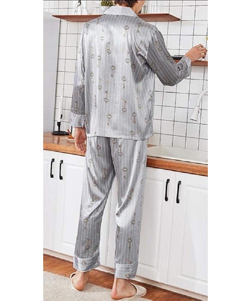 Sleep Sets Mens Pajamas Printed Silk Pajamas Set Long-Sleeved Trousers Pajamas Two-Piece Home Suits - 1 - CH198ALWXH3