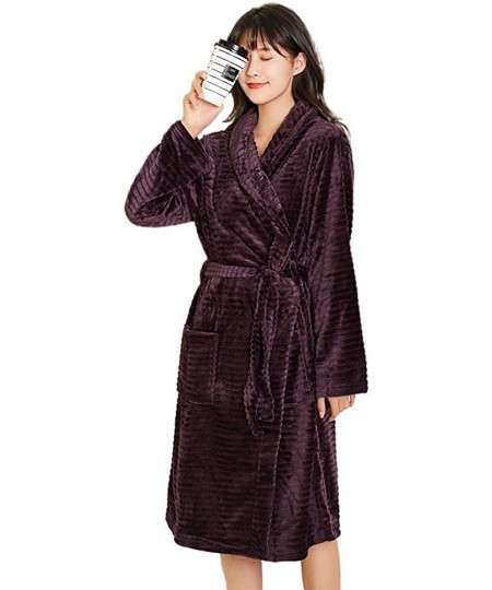 Robes Warm Soft Dressing Gown Long Kimono Robe Winter Thick Housecoat-Women's Men's Coral Fleece Bathrobe - Purple - CQ198DH4WHS