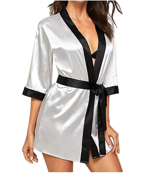 Robes Women's Satin Robe- Silky Kimono Bathrobe for Bride Bridesmaids- Wedding Party Short Loungewear - Gray - C7196IUIIZO