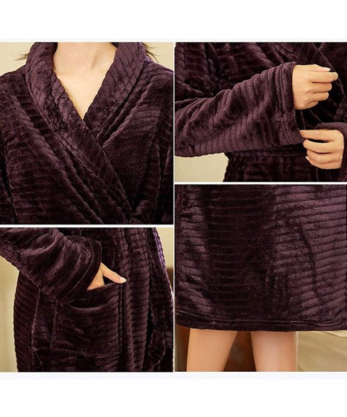 Robes Warm Soft Dressing Gown Long Kimono Robe Winter Thick Housecoat-Women's Men's Coral Fleece Bathrobe - Purple - CQ198DH4WHS
