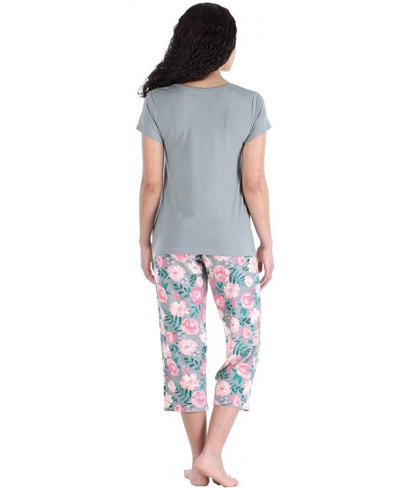 Sets Women's Sleepwear Jersey Lightweight Capri Pajama Set - Short Sleeve Set - Watercolor Floral - CS1940ND3QT