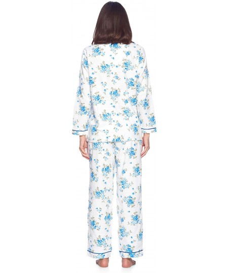 Sets Women's Flannel Long Sleeve PJ's Button Down Sleepwear Pajama Set - White Blue Flower - CA18AQHCWIN