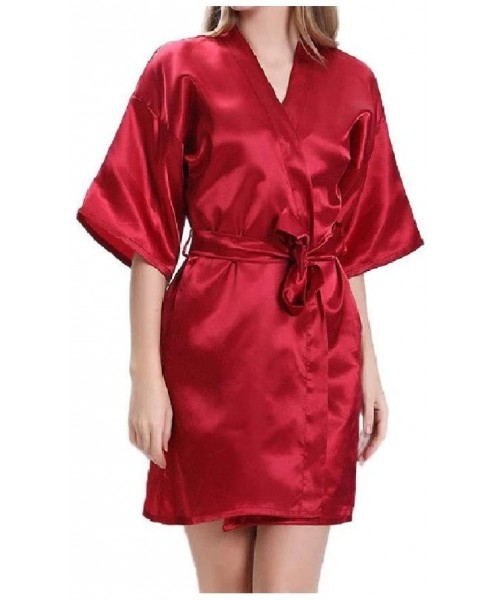 Robes Womens Cardigan Pajamas Spa Bathrobe Lounger Charmeuse Spa Robe Red XL - Red - CJ19DCZ9TU8