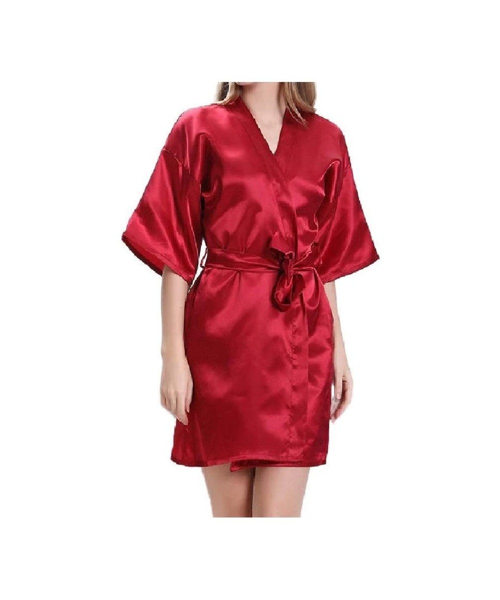 Robes Womens Cardigan Pajamas Spa Bathrobe Lounger Charmeuse Spa Robe Red XL - Red - CJ19DCZ9TU8
