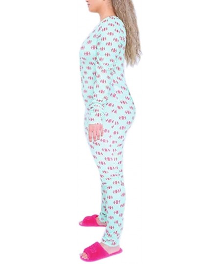 Sets Women's Sexy Deep V Neck Printed Jumpsuit Pajamas Sets Long Sleeve One Piece Casual Sleepwear - 9630light Blue - CK19D0M...