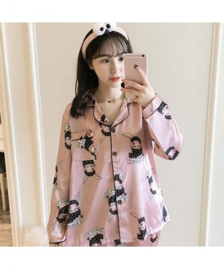 Sets Women's Silk Satin Classic Pajama Set Floral Print Sleepwear Loungewear Nightwear Long Sleeve Button Front Pj Set - Pink...