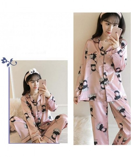 Sets Women's Silk Satin Classic Pajama Set Floral Print Sleepwear Loungewear Nightwear Long Sleeve Button Front Pj Set - Pink...