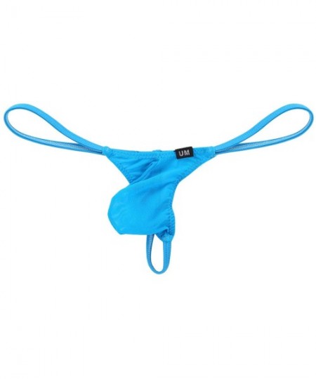 G-Strings & Thongs Men's Sheer Mesh See Through Low Rise T-Back G-String Thongs Bikini Briefs Underwear - Blue - C318Z0ZHLE7