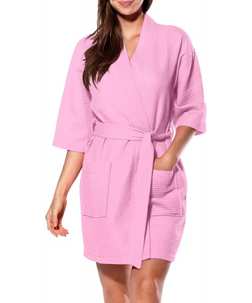 Robes Women's Kimono Waffle Robe Lightweight Soft Spa Knit Bathrobe - Lightpink - CI1903SW5KZ