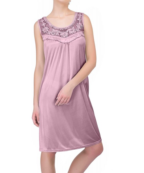 Nightgowns & Sleepshirts Women's Sheer Silky Sleeveless Nightgown - Light Pink - CV12JCWTV4T
