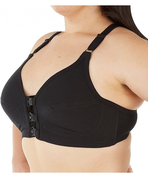 Bras Women's Hypoallergenic Racer Back Front Closure Support Bra Queen Made from 100% Organic Cotton - Black - CH18D4KNLA2