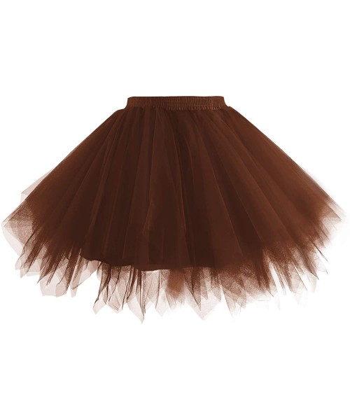 Slips Women 1950s Short Vintage Tulle Petticoat Skirt Ballet Bubble Tutu - A-brown - CL18R3Z2764