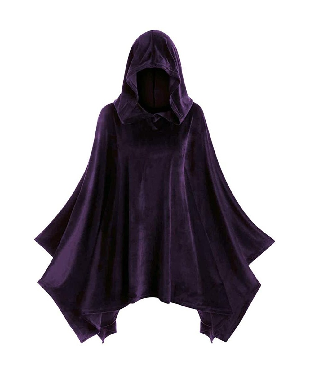 Baby Dolls & Chemises Hollween Cloak Jackets Womens Hooded Cloak Solid Vintage Hoodies Cape Long Coat Matching - Purple - CJ1...