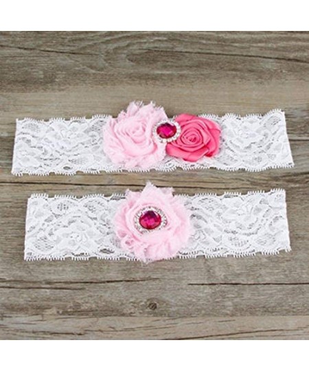 Garters & Garter Belts Wedding Bridal Garters White Flower Garter Lace Set of 2 - Pink 1 - C918YMGXZAL
