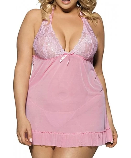 Nightgowns & Sleepshirts Women Bee Babydoll Negligee Sexy Lingerie Lace Plus Size Nightwears Camisole Lingeries - Pink - C618...