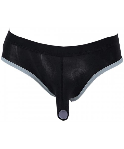 G-Strings & Thongs Mens Cool Ice Silk Open Elephant Nose Pattern Thongs Underwear - Black - CK1862G5GLD