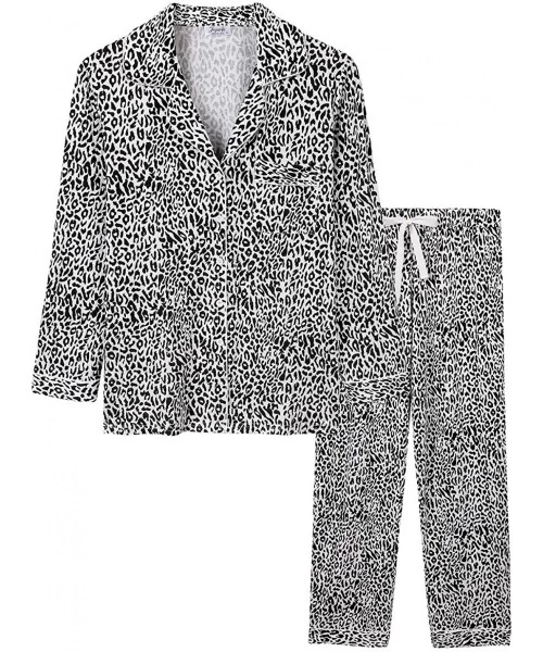 Sets Womens Pajamas Set Long Sleeve Sleepwear Button Down Nightwear Pj Lounge Sets V-Neck - Leopard - C419394ZG4T