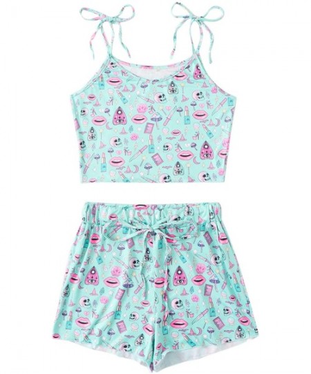 Sets Women's Summer Strawberry Print Cami Top and Shorts Sleepwear Pajamas Set - Green - CH19E4G5MMX