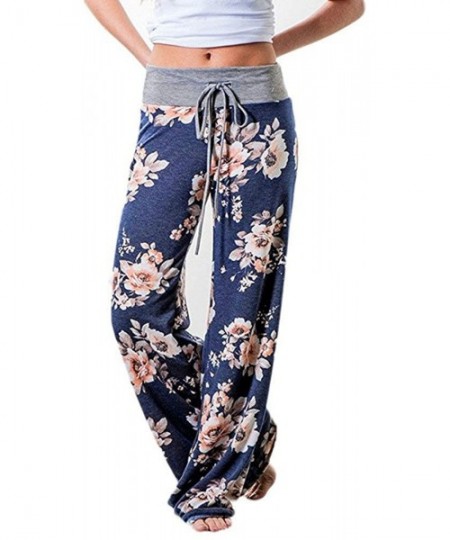 Bottoms Trousers for Womens Comfy Casual Pajama Pants Floral Print Drawstring Palazzo Lounge Pants Wide Leg Sweatpants D - CD...