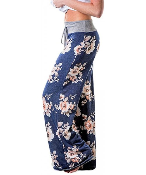 Bottoms Trousers for Womens Comfy Casual Pajama Pants Floral Print Drawstring Palazzo Lounge Pants Wide Leg Sweatpants D - CD...