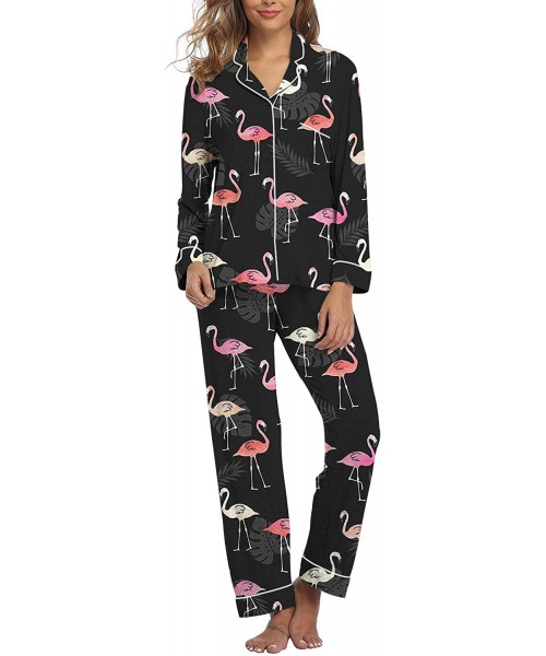 Sets Womens Pajamas Set Long Sleeve Sleepwear Button Down Nightwear Soft Knit Pj Lounge Sets - Flamingo Long Sleeve - CP194TC...