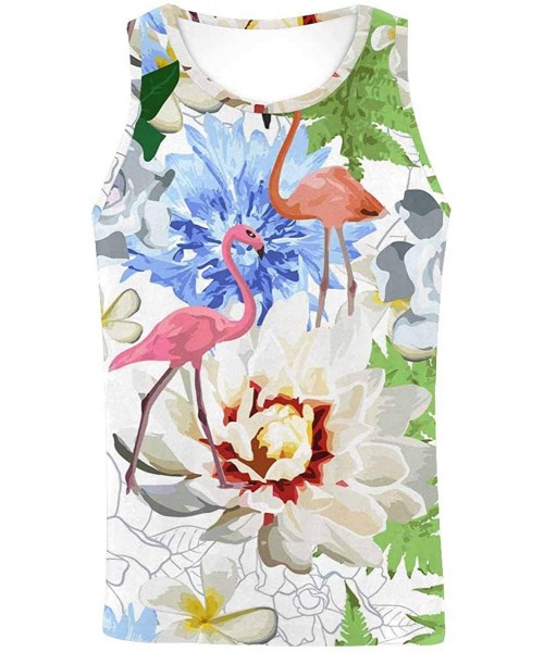 Undershirts Men's Muscle Gym Workout Training Sleeveless Tank Top Flamingoes Flying Against The Sun - Multi3 - CD19DW8K7O4