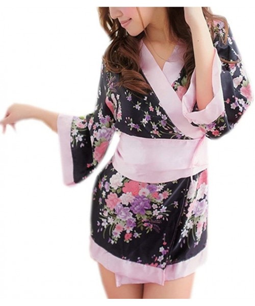 Robes Vintage Satin Floral Kimono Robe Japanese Dress One Size - CZ11B263NVL