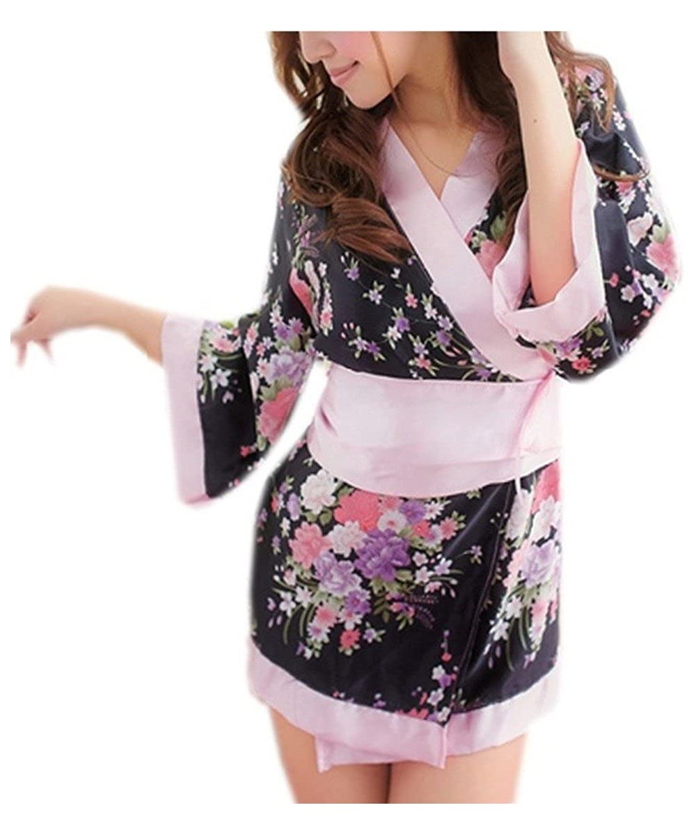 Robes Vintage Satin Floral Kimono Robe Japanese Dress One Size - CZ11B263NVL